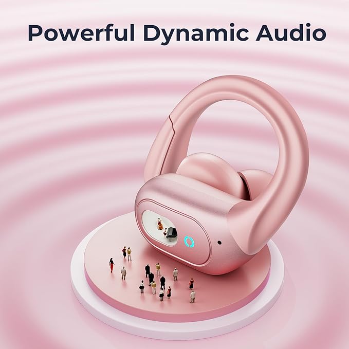occiam Active Noise Cancelling Ear Buds Bluetooth Headphones Wireless Earbuds 90Hrs Playback Stereo Bass Earphones with Over-Ear Hooks IPX7 Waterproof Earbud for Sports Running Gym Workout Rose Gold