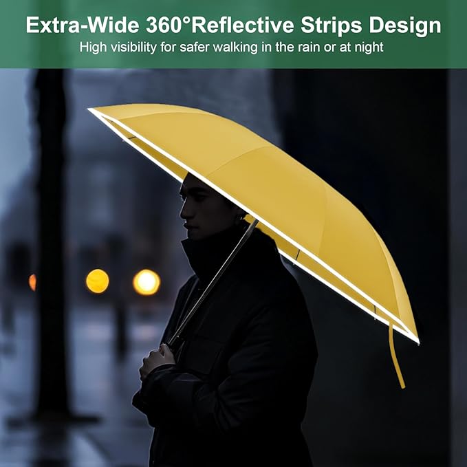 Rappeo 4-in-1 Inverted Travel Umbrella Compact, Automatic Large Umbrellas for Rain & Sun, Portable Windproof Umbrella for Backpack, Reverse Folding Umbrella for UV with Reflective Strips,Lightweight