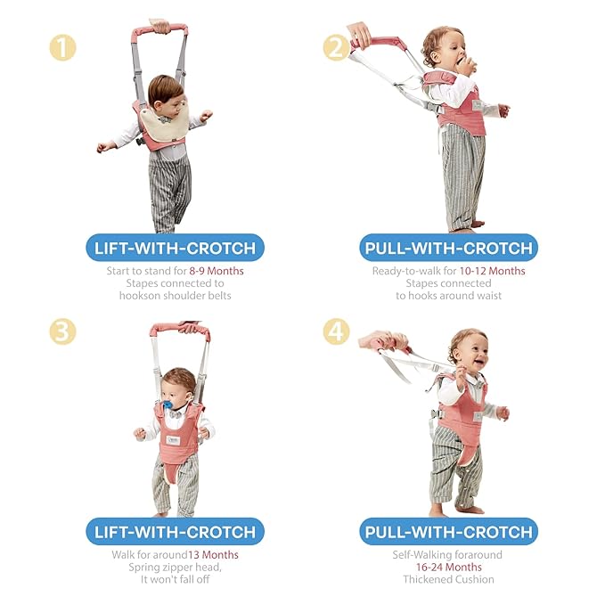 Baby Walking Harness-Handheld Assistant Belt- Toddler Infant Walking Aid for Trainer & Support 7-24 Month Old (summer-pink-1817)