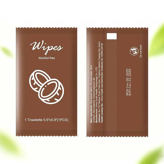 Individual Hand Wipes,Wet Wipes Individually Wrapped Bulk Cleansing Travel Size Wet Wipes for Wedding Travel Restaurant Barbecue(coconut,pack of 50)