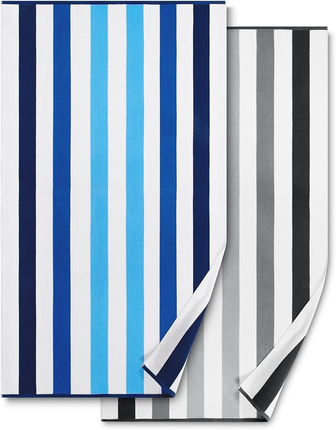 Cotton Oversized Beach Towel - Extra Large 40"X70" Plush Thick Pool Towel, XL Fluffy Multi Blue Beach Towels Stripe Swimming Towel for Adults Mens Women