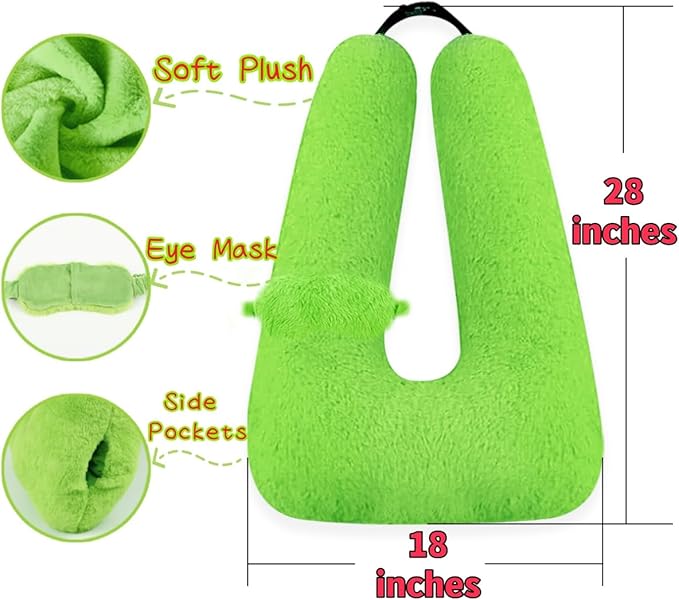Sexysamba Travel Pillow with Sleep Mask Set Car Pillow Kids Travel Pillow for Sleeping U Shaped Car Seat Pillow Head Neck Body Support for Kids and Adults Road Trip Accessories,Green