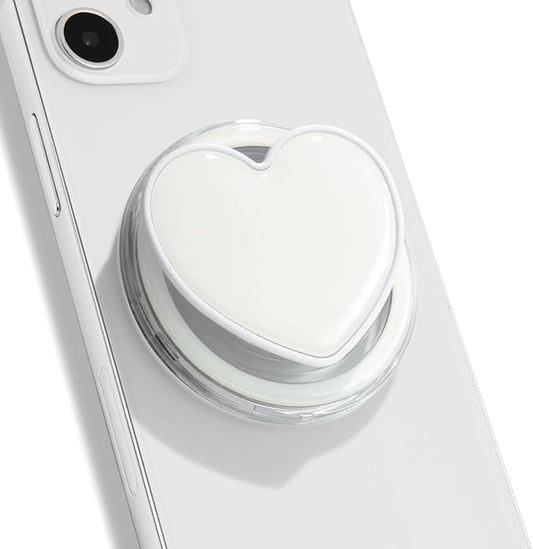 OnTheGrip Cute Solid Macaron Color Heart Shape Collapsible Mobile Phone Grip Stand Holder for Smartphone Tablet Cell Phone Accessory (White)