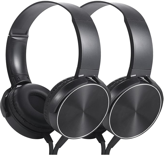 Kids Headphones 2 Pack for School Classroom Students Teens Children Toddler Boys Girls and Adult (HY450, 2 Black)