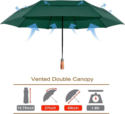 Lejorain Large Folding Golf Umbrella - Compact Mens Umbrellas Travel Rain and Windproof 54inch Collapsible Automatic Open Close Umbrella 210T Teflon Vented Double Canopy