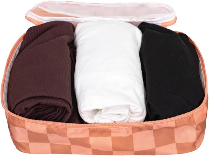 Jadyn Packing Cubes for Travel, 6-Piece Large Packing Cube Organizer Set for Suitcase, Duffel Bag, Luggage, Multiple Sizes Travel Essentials (Terracotta Check)