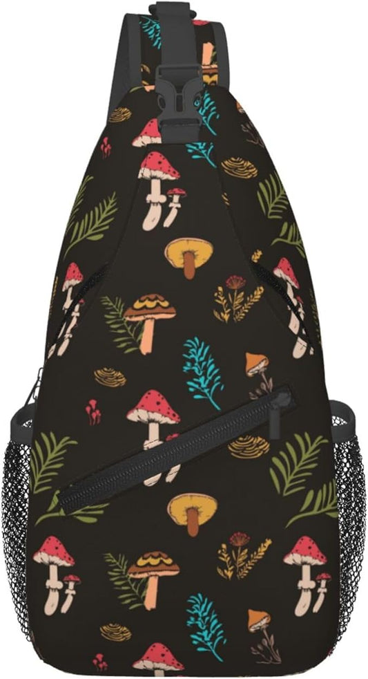 Botanical Mushroom Sling Backpack Crossbody Bag Casual Chest Bags Travel Hiking Daypack Shoulder Bag for Women Men