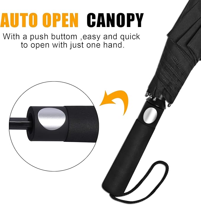 G4Free 62 Inch Portable Golf Umbrella Large Oversize Double Canopy Vented Windproof Waterproof Automatic Open Stick Umbrellas for Men Women(Black)