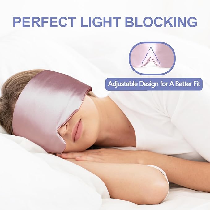 Mulberry Silk Sleep Mask for Side and Back Sleepers, Blackout Eye Mask for Sleeping for Women Men with Adjustable Band, Comfortable Soft Pressureless Eye Cover for Sleeping in Large Size