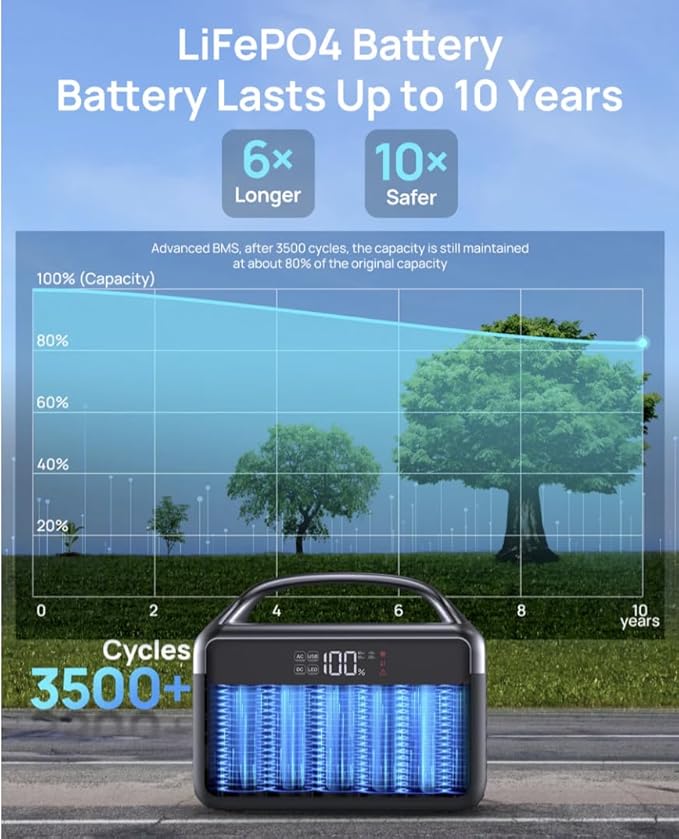 DaranEner Portable Power Station, 300W (Surge 600W) 192Wh(60,000mAh) Power Bank with 110V AC Outlet, LiFePO4 Battery for Home Emergency, Camping, Travel,& Outdoor Electronics(Option Solar Generator)