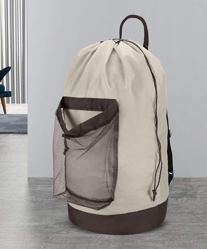 Dalykate Backpack Laundry Bag, 115L Large Hamper with Shoulder Straps, Drawstring Closure, Mesh Pocket, Khaki