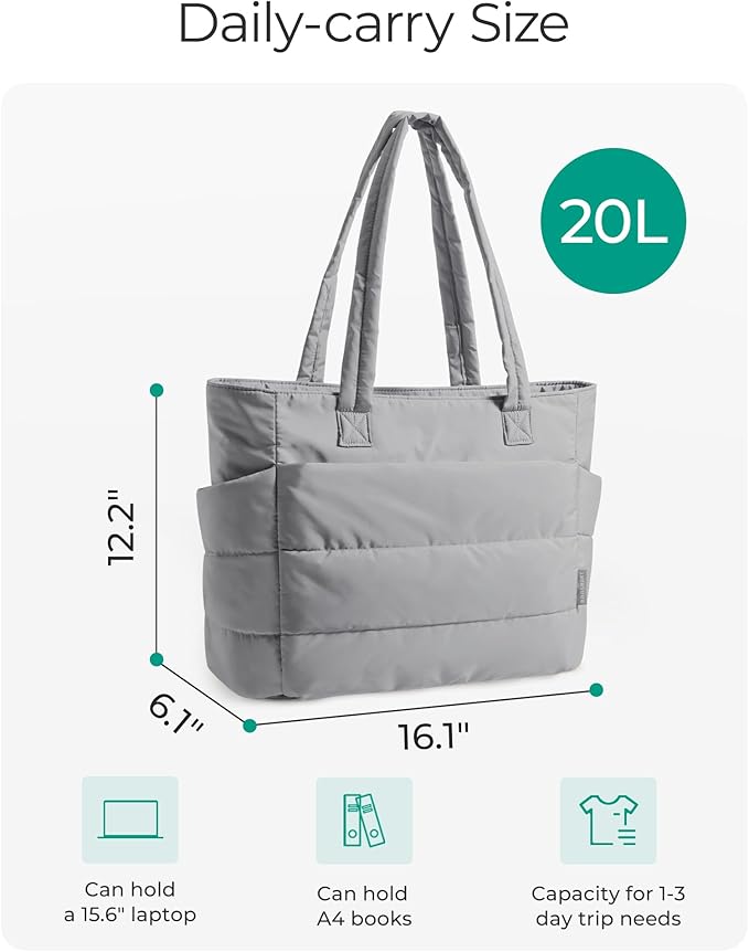 BAGSMART Tote Bag for Women, Lightweight Puffy Tote Bag with Compartments Shoulder Bag Handbag for Travel, Work, Gym