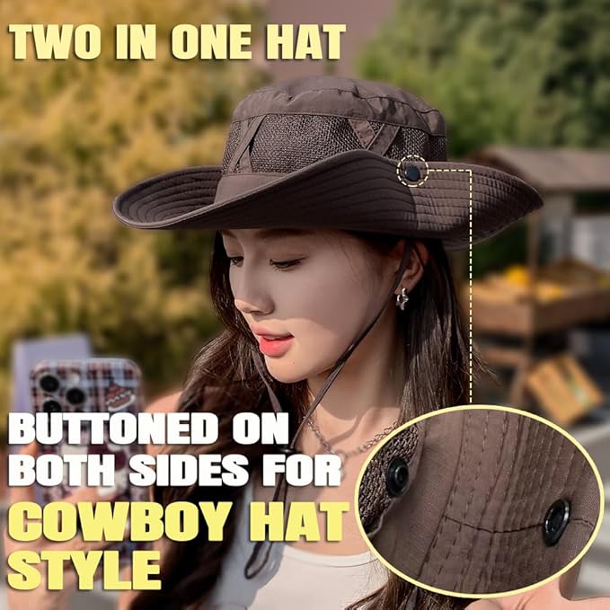 Fishing Hat UPF50+ Wide Brim Sun Hat for Men Women, Water Resistant Summer Sun Protection Safari Hat Hiking Bucket Hat