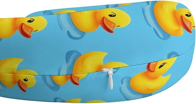 Breathable Memory Foam Neck Pillow, Cute Funny Yellow Duck Rubber Ducky Sky Blue U-Shaped, Head Support U-Shape Compact for Airplane Train Travel, Machine Washable Cover