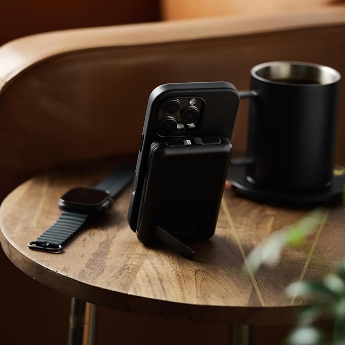 Ridge Magnetic Power Bank Fast Charging - Compatible with MagSafe - Portable Charger Power Bank - with Built in Cable and Wireless Charging, 5-in-1 Charging & Magnetic Attachment (Matte Black)