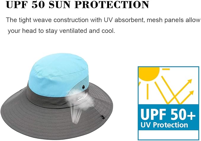 Sun Hats for Women Beach Hat Ponytail Hat Womens Sun Hat with UV Protection Wide Brim
