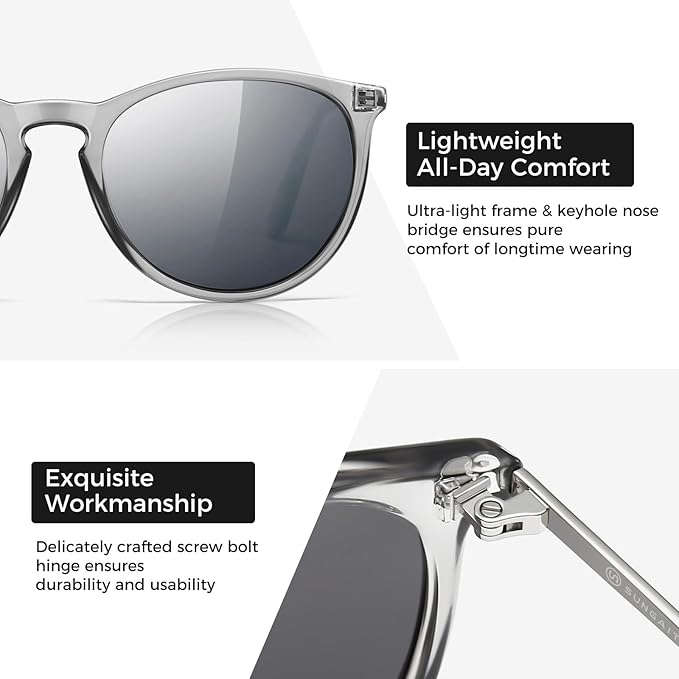 SUNGAIT Premium Vintage Round Sunglasses for Women Men Classic Retro Trendy Style