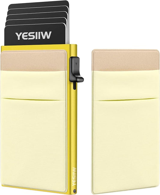 YESIIW Credit Card Holder Wallet for Men RFID Blocking Slim Minimalist Metal Wallet with Money Pocket Contactless Card Protector