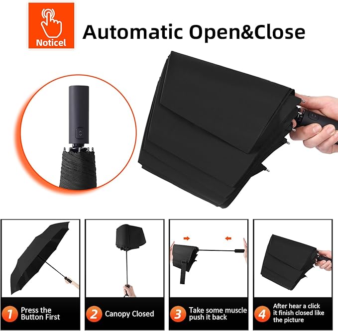 BAODINI Windproof Umbrella for Rain Folds Easily Automatic Open Close 46 inch Compact Travel Portable Umbrella for Men and Women
