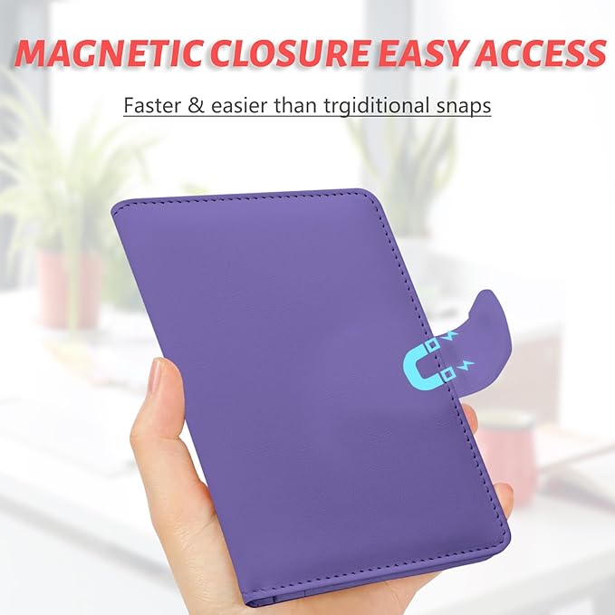 Passport Holder, Travel Wallet Cover with Pen Loop | Cute RFID Blocking Leather Case with Magnetic Closure for Travel Essentials-Purple