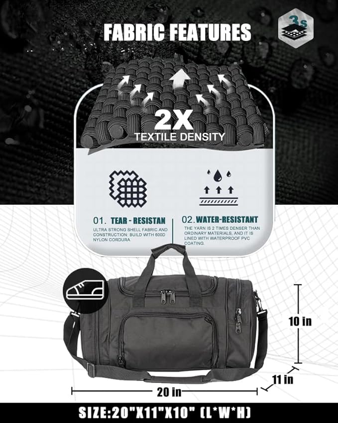Gym Bag Duffle Bags for Men Women with Shoes Compartment Sport Weekend Travel Overnight Carry On Bag for Tactical Military Travel Work Out Bags (Black)
