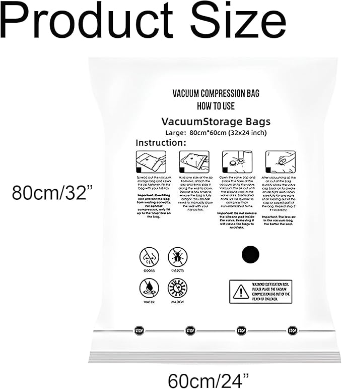 8 Large Vacuum Storage Seal Bags, Space Saver Bags with Travel Hand Pump, Compression Airtight Sealer Bags for Clothes, Bedding, Pillows, Comforters, Blankets