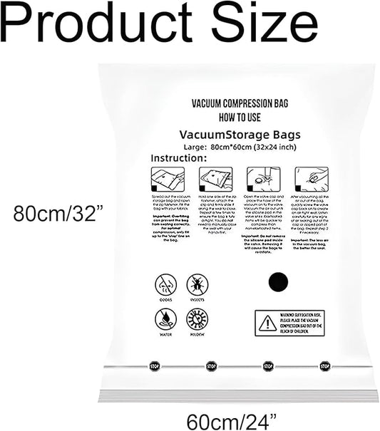 8 Large Vacuum Storage Seal Bags, Space Saver Bags with Travel Hand Pump, Compression Airtight Sealer Bags for Clothes, Bedding, Pillows, Comforters, Blankets