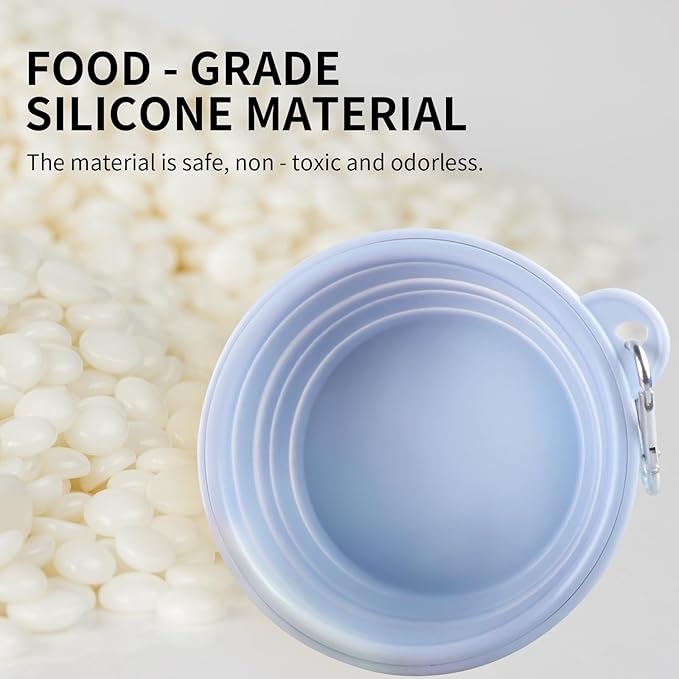 Collapsible Dog Bowls 2-Pack, Portable Travel Dog Bowl with Carabiner, Food-Grade Silicone Pet Bowl for Hiking, Walking(Macaron Pink and Blue)