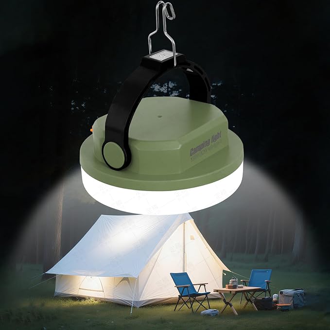 Outdoor Camping lamp Rechargeable lamp, Portable Lighting lamp. Equipped with 6 Brightness Settings, Tent lamp with Hook, Suitable for Power outages, Hiking, and Emergencies. (Army Green)