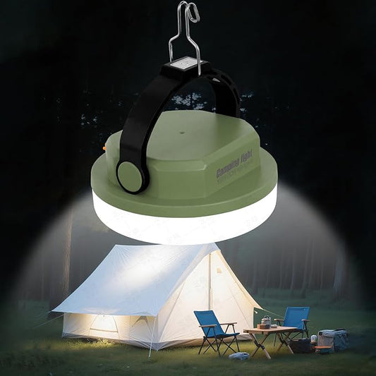 Outdoor Camping lamp Rechargeable lamp, Portable Lighting lamp. Equipped with 6 Brightness Settings, Tent lamp with Hook, Suitable for Power outages, Hiking, and Emergencies. (Army Green)
