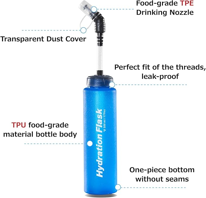 Azarxis TPU Soft Flask Collapsible Water Bottles BPA-Free 250ml 350ml 500ml 600ml for Hydration Vest Pack Running Hiking Cycling Climbing