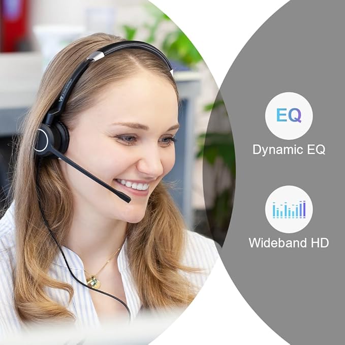 VT Wired UC-Headset with Dual Noise-Cancelling-Microphones - Work Headphones with USB-A Connectivity for PC/Laptop/IP Phones Compatible with MS Teams Used for Zoom,Jabber,GoogleMeet,Genesys,3CX,etc.