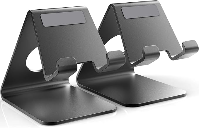 TOPGO 2 Pack Cell Phone Stand, Phone Dock, Cradle, Holder, Aluminum Desktop Cellphone Stand with Cable Collective for Office Desk, Bedside Table Compatible with iPhone 16 15 14 13 12 Pro Max - Black