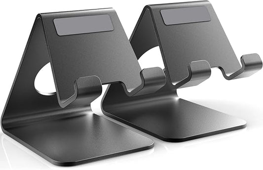 TOPGO 2 Pack Cell Phone Stand, Phone Dock, Cradle, Holder, Aluminum Desktop Cellphone Stand with Cable Collective for Office Desk, Bedside Table Compatible with iPhone 16 15 14 13 12 Pro Max - Black