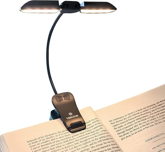 Vekkia 14 LED Rechargeable Book Light for Reading at Night, Eye-Care Reading Light for Books in Bed, 180° Adjustable, Clip on Lamp, 3 Color Temperatures, Lightweight, Present for Reader