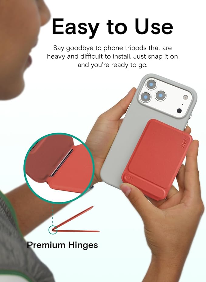 MOFT Phone Tripod Stand Selfie Stick for iPhone, Multi-Angles iPhone Stand, Lightweight & Portable Phone Holder, Strong Magnets, MOVAS Vegan Leather, Travel Essentials, Oz Green (Without Card Slot)