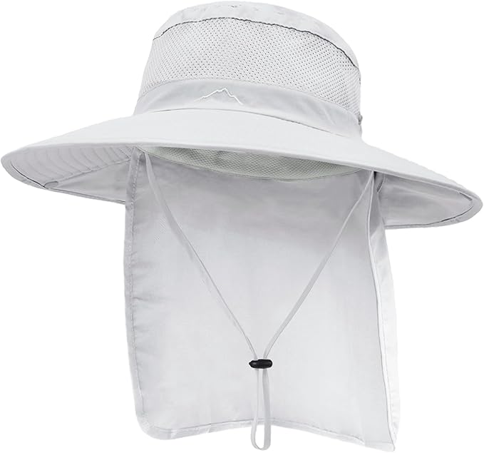 Outdoor Sun Hats with Stowable Neck Flap for Men Women UPF 50+ Mesh Summer Bucket Hat Wide Brim for Fishing Safari Hiking