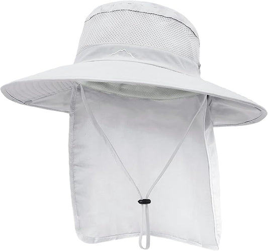 Outdoor Sun Hats with Stowable Neck Flap for Men Women UPF 50+ Mesh Summer Bucket Hat Wide Brim for Fishing Safari Hiking