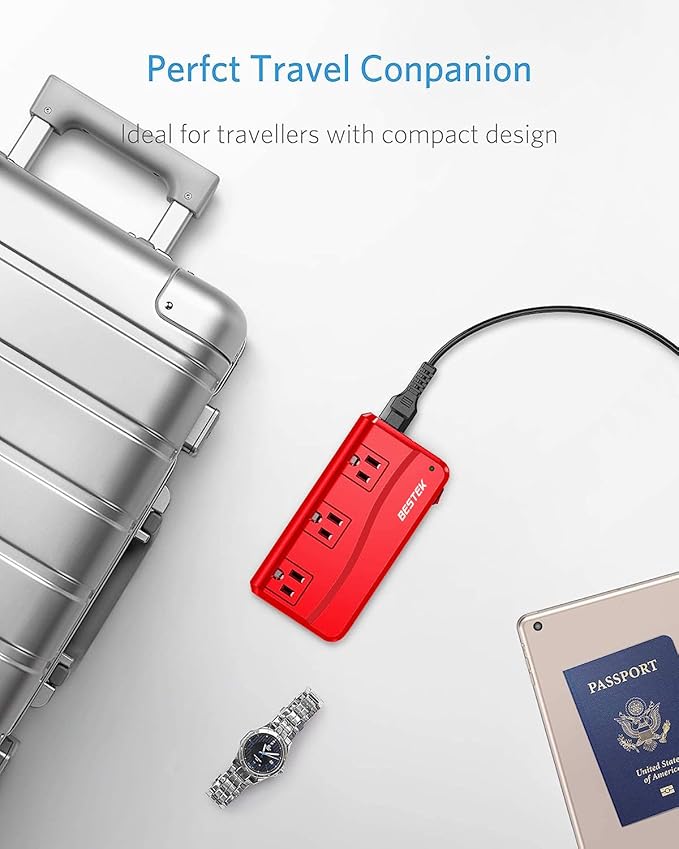 BESTEK International Power Adapter 250W, 220V to 110V Step Down Travel Voltage Converter with 4-Port USB Including US/AU/EU/UK//India/South Africa Plug Adapter (Red)