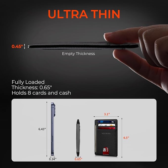 RUNBOX Slim ID Cases Minimalist Front Pocket RFID Blocking Leather Wallets for Men and Women Card Holder Wallets Gifts for men