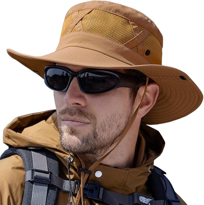 Fishing Hat UPF50+ Wide Brim Sun Hat for Men Women, Water Resistant Summer Sun Protection Safari Hat Hiking Bucket Hat