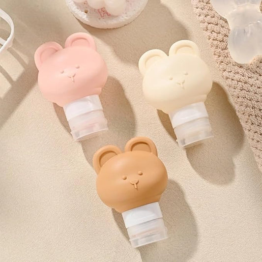 Cute Bear Travel Bottles Set for Toiletries 3 Pack 2.8oz 80ML Leak Proof Silicone Containers for Conditioner Shampoo Lotion (Mix color)