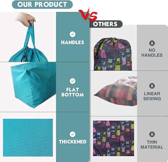 Tear Proof Nylon Laundry Bag with Handles (2 Pack),Travel Laundry Bag with Drawstring Closure,Dirty Clothes Bag Fit Most Laundry Hamper or Basket,27.5x34.5 in,Blue Aqua