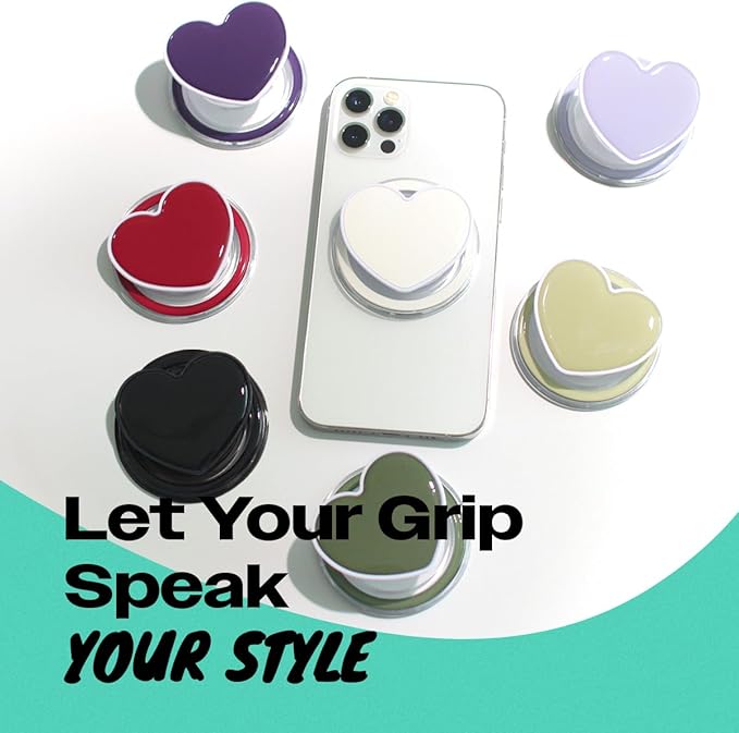 OnTheGrip Cute Solid Macaron Color Heart Shape Collapsible Mobile Phone Grip Stand Holder for Smartphone Tablet Cell Phone Accessory (White)