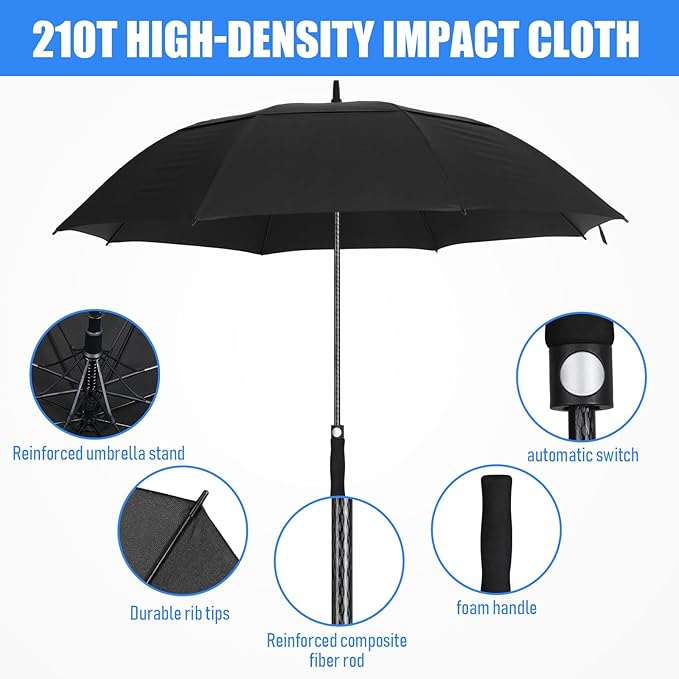 Jexine 10 Pcs Large Automatic Open Golf Umbrella 62 Inch Double Canopy Rain Umbrella Windproof Waterproof Heavy Duty for Men Women Family Travel Sports