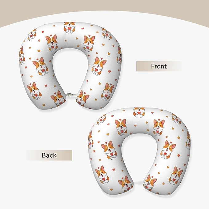 Travel Pillow for Boys and Girls, Comfortable Neck Chin Head Support Cushion Corgis Funny Dog Design, Comfortable for Airplanes Car Sleeping Rest