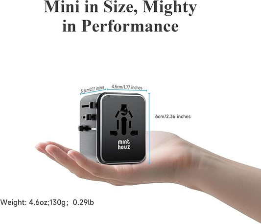 Minthouz Universal Travel Adapter, International 35W Power Adapter GaN PD Fast Charger with 2 USB-C PD & 2 USB-A Ports, All-in-One Portable AC Worldwide Power Converter Plug for USA EU UK AUS and More