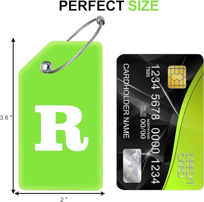 Gostwo 2 Pack Silicone Luggage Tags for Suitcases, 26 Initial Letter Baggage Labels Handbag School Bag Suitcase Instrument Tag with Stainless Steel Loop(Green)(Letter R)