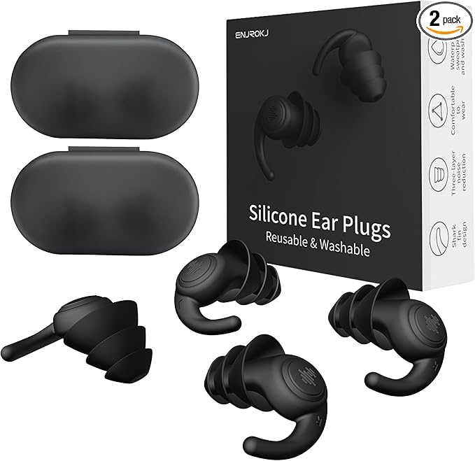 Ear Plugs - Comfy Reusable Noise-Reducing Earplugs Shark Fin Noise Cancelling Earbuds for Sleep, Deep Focus,Travel,2 Pairs/Box