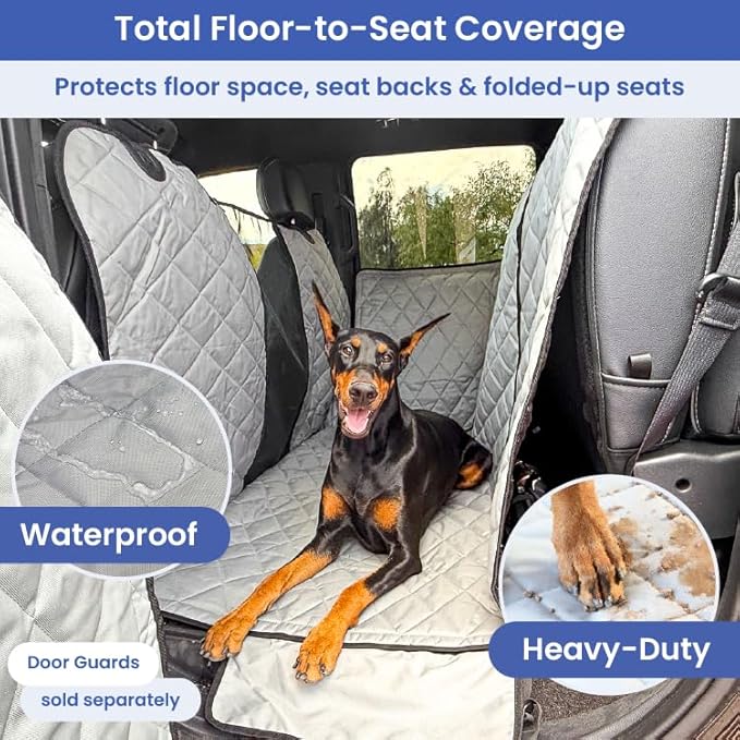 4Knines Dog Floor Hammock for Truck & Crew Cab with Fold Up Seats – Back Seat Pet Cover for Dogs – Compatible with Ram and Nissan Full Size Trucks (Driver Side Split, Black)
